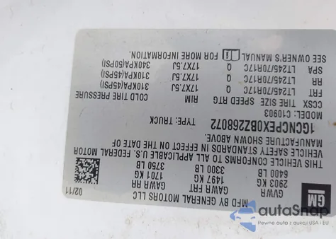 2011 Chevrolet Silverado 1500 Work Truck z USA, uszkodzony, nr VIN 1GCNCPEX0BZ268072